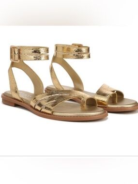 Franco Sarto Women's Metallic Gold Ankle-Strap Gladiator Sandals- 6 EUC